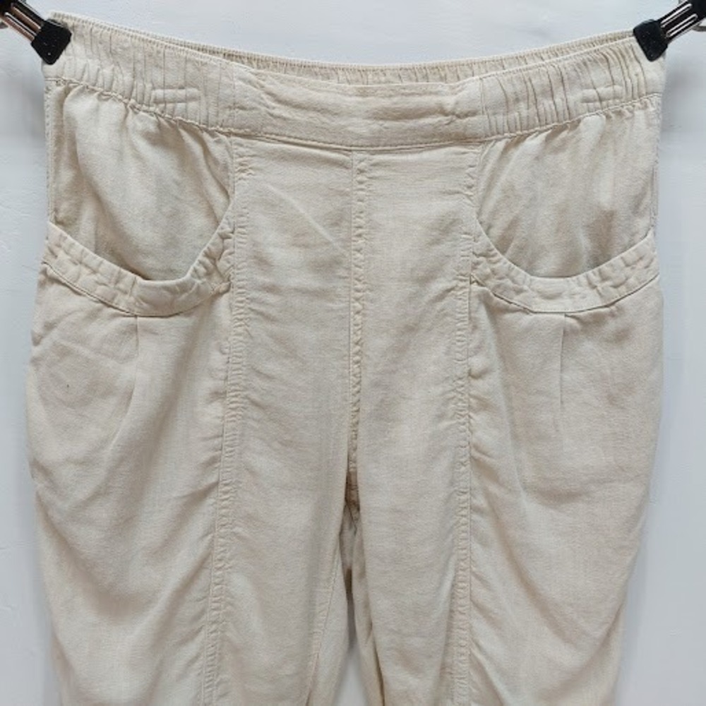 Cynthia Rowley Linen Blend Joggers Women's Medium Cream Ruched Tapered Pants - Picture 3 of 7